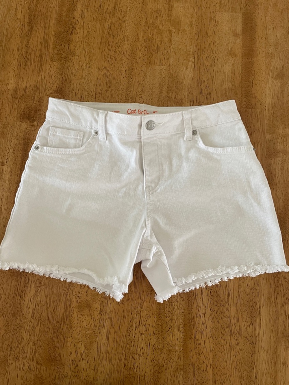 Kids Cat & Jack White Frayed Hem Denim Shorts- size XL/14
